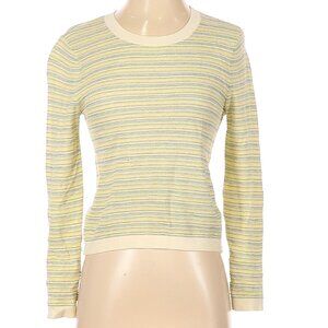 Veronica Beard, pullover summer sweater, crew neck, butter yellow, blue striped